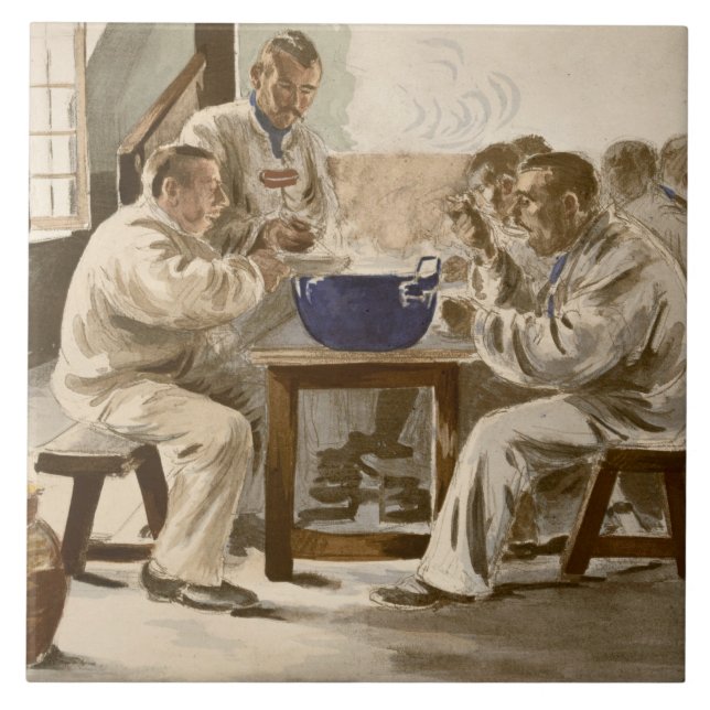 Azulejo De Cerâmica Comendo a sopa nas casernas, 'de L'Estampe Moder (Frente)
