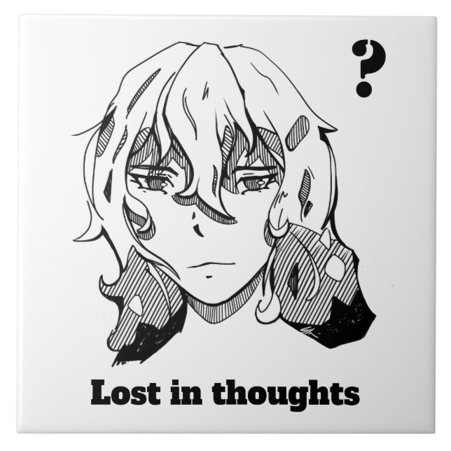 Azulejo De Cerâmica Comic lineart Lost in Thoughts (Frente)