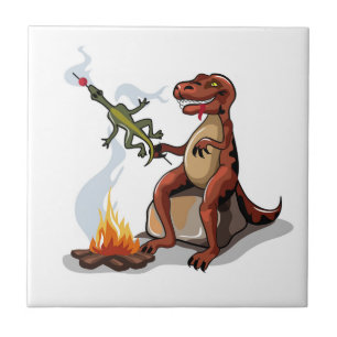 Azulejo De Cerâmica Comida De Cozinhar Tyrannosaurus Rex Sobre Uma Cam