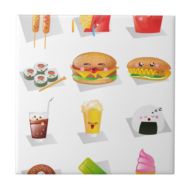 Azulejo De Cerâmica comida rápida kawaii (Frente)