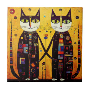 Azulejo De Cerâmica Companheiros de abstrato: Um conto de dois gatos
