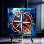 Azulejo De Cerâmica Compass Rosa com a borda de rolagem com a aparênci<br><div class="desc">O Rosa Compass com o Azulejo de aparência de vidro escondido com borda de rolagem apresenta o design Compass em azul e prata sobre um fundo de blues, âmbar e vermelhos com uma elegante borda de rolagem em prata antiga. Este azulejo tem um estilo de aparência de vidro colorido. Há...</div>