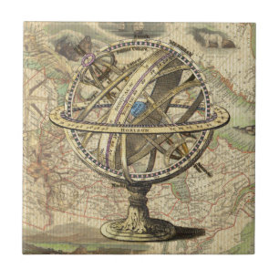 Azulejo De Cerâmica Compasso e mapa náuticos do vintage