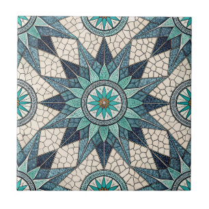 Azulejo De Cerâmica Compasso Mosaico Índigo Turquesa – Vidro Fosco