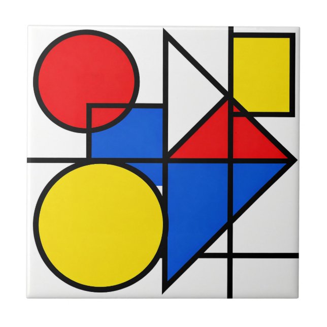 Azulejo De Cerâmica Composição de Cores Primárias de Mondrian (Frente)