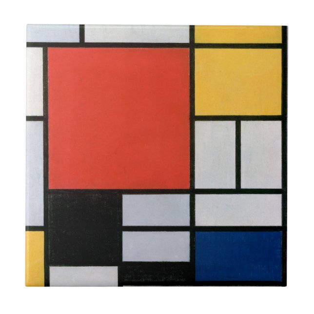 Azulejo De Cerâmica Composição Mondrial Amarelo Vermelho Azul Preto (Frente)