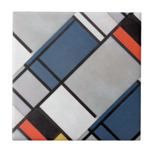 Azulejo De Cerâmica Composição Mondriana com Vermelho, Azul, Preto, 