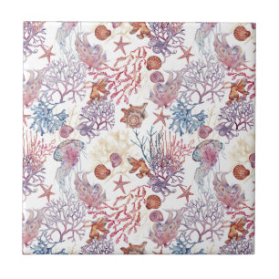Azulejo De Cerâmica Composição Subaquática em Aquarela Série Design 3