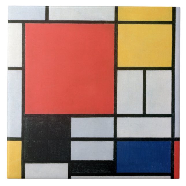 Azulejo De Cerâmica Composição Vermelho, Amarelo, Azul, Preto, Mondria (Frente)