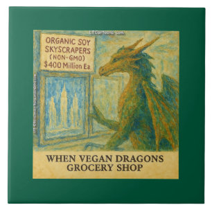 Azulejo De Cerâmica Compras engraçadas de supermercado do dragão vegan