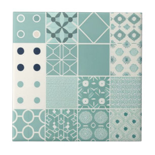 Azulejo De Cerâmica Comprimidos geométricos verde-aqua e branco