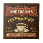 Azulejo De Cerâmica Compro de café com Mug Crie seu próprio personaliz<br><div class="desc">Este azulejo com tema de café é perfeito para qualquer pessoa que administra seu próprio compro de café ou tem um tema de café na decoração da cozinha da sua casa. Feito em design retro marrom, laranja, bege e amarelo, este espresso / cappuccino inspira uma xícara em um disco, dois...</div>