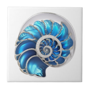 Azulejo De Cerâmica Concha de nautilus oceano azul 3D praia náutico