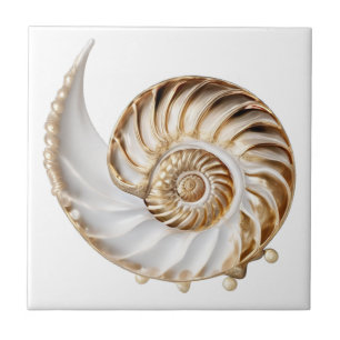 Azulejo De Cerâmica Concha de Nautilus pérola 3D lustre dourado oceano