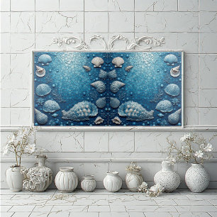 Azulejo De Cerâmica Concha de Peixe Marinho Azul Bolha Oceano Costeiro