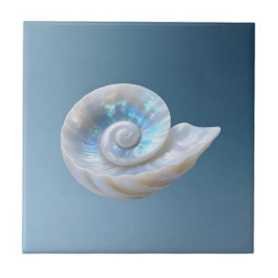 Azulejo De Cerâmica Concha Espiral de Náutilo Iridescente