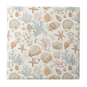 Azulejo De Cerâmica Conchas Costeiras Macias & Botânica de Coral