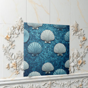 Azulejo De Cerâmica Conchas de Aquamarine Mosaico Vida Marinha Oceano 
