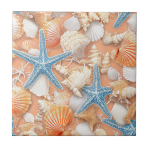 Azulejo De Cerâmica Conchas de Estrela do Mar de Praia de Pêssego Quen