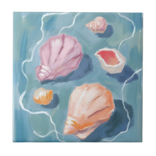 Azulejo De Cerâmica Conchas do Mar Oceano Aquarela Costa Praia Mar