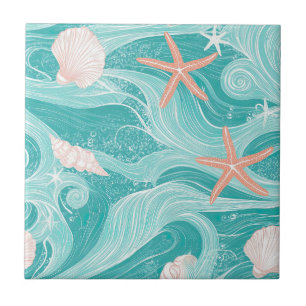 Azulejo De Cerâmica Conchas e Ondas do Oceano Padrão (13)