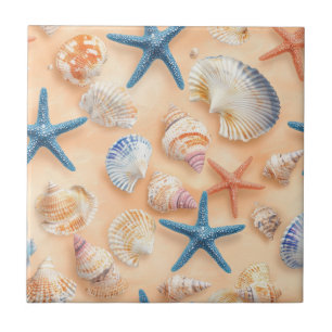 Azulejo De Cerâmica Conchas Realistas de Estrela-do-Mar Areia de Pêsse