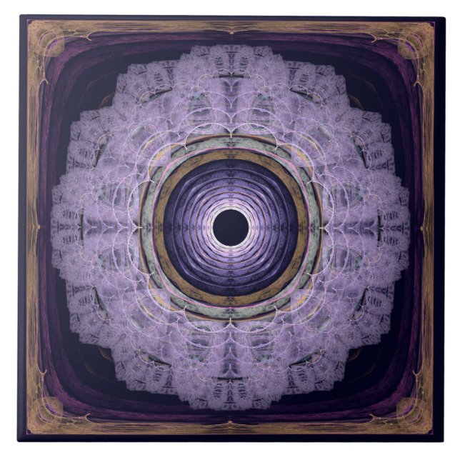 Azulejo De Cerâmica Condecoração fractal redonda azul (Frente)