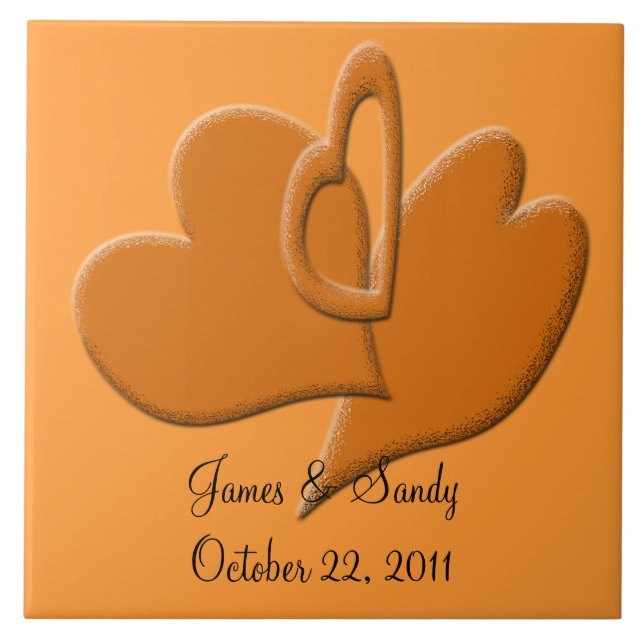 Azulejo De Cerâmica Conexão de Arte do Coração Laranja Laranja Laranja (Frente)