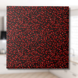 Azulejo De Cerâmica Confete Vermelho Elegante no Estilo Brilho Preto