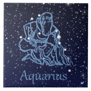 Azulejo De Cerâmica Constelação de Aquarius e Sinal de Zodíaco com 