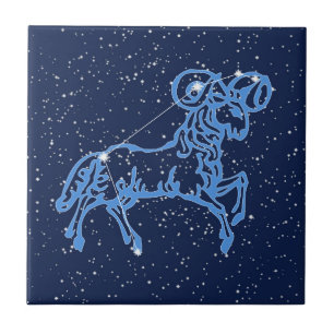 Azulejo De Cerâmica Constelação de Aries e Sinal de Sol com Stars Cera