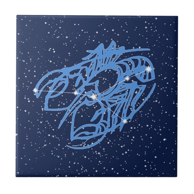 Azulejo De Cerâmica Constelação de cancer e Sinal de Sol com Estrelas (Frente)