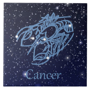 Azulejo De Cerâmica Constelação de cancer e Sinal Zodiac com Estrelas