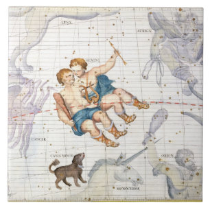 Azulejo De Cerâmica Constelação de Gêmeos com menor de Canis, placa
