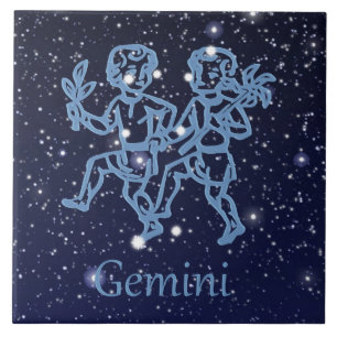 Azulejo De Cerâmica Constelação de Gêmeos e Signo do Zodíaco com Estre