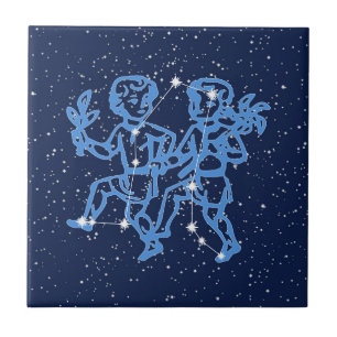 Azulejo De Cerâmica Constelação de Gêmeos e Signo Solar com Estrelas A