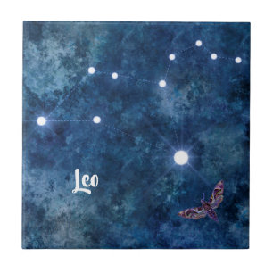 Azulejo De Cerâmica Constelação de Leo Boho Blue Zodiac