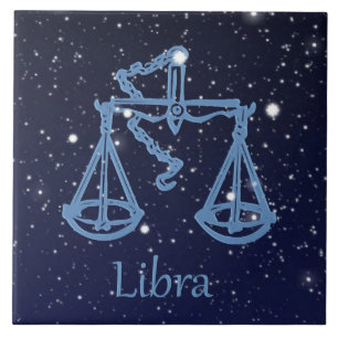 Azulejo De Cerâmica Constelação de Libra e Sinal de Zodíaco com Est