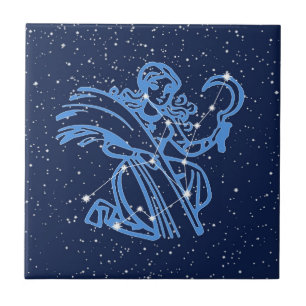Azulejo De Cerâmica Constelação de Virgem e Signo Solar com Estrelas