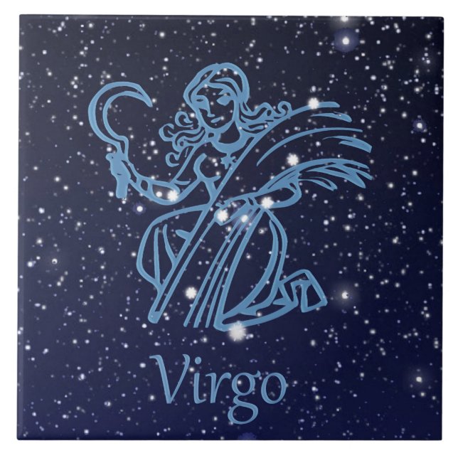 Azulejo De Cerâmica Constelação de Virgem e Sinal Zodiac com Estrelas (Frente)