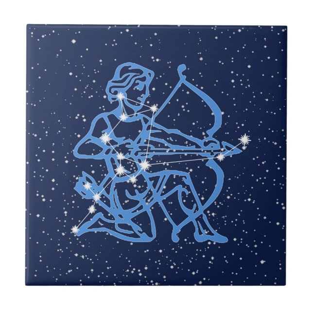 Azulejo De Cerâmica Constelação Sagitário e Sinal Sol com Estrelas (Frente)
