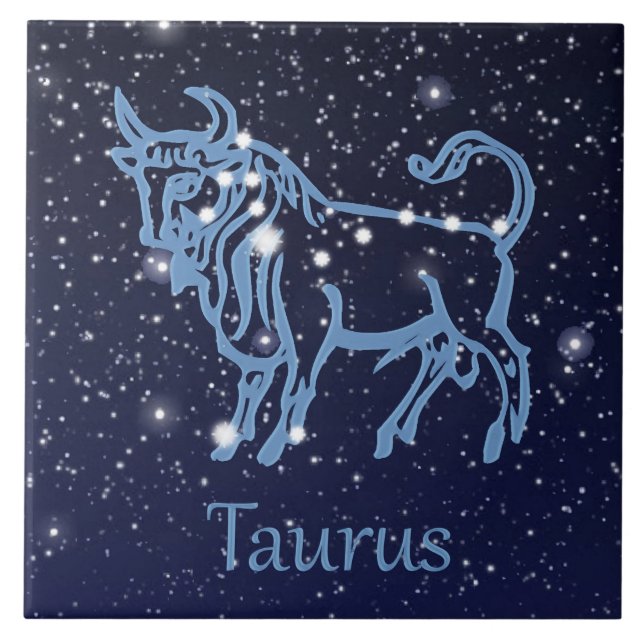 Azulejo De Cerâmica Constelação Taurus e Sinal Zodíaco com Estrelas (Frente)