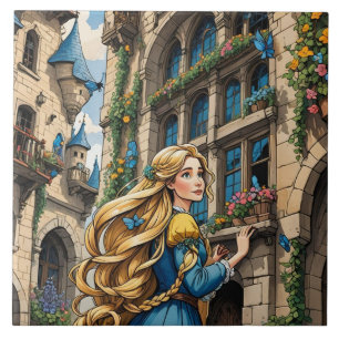 Azulejo De Cerâmica Conto de fadas - Rapunzel. Bonito cabelo de ouro