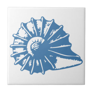 Azulejo De Cerâmica Contorno azul-esboço de linha de haste minimalista