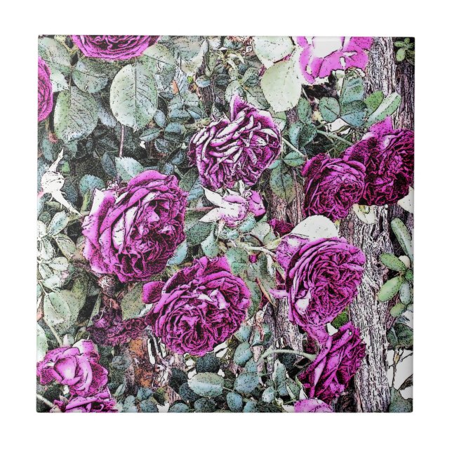 Azulejo De Cerâmica Contorno de Tinta rosa (Frente)