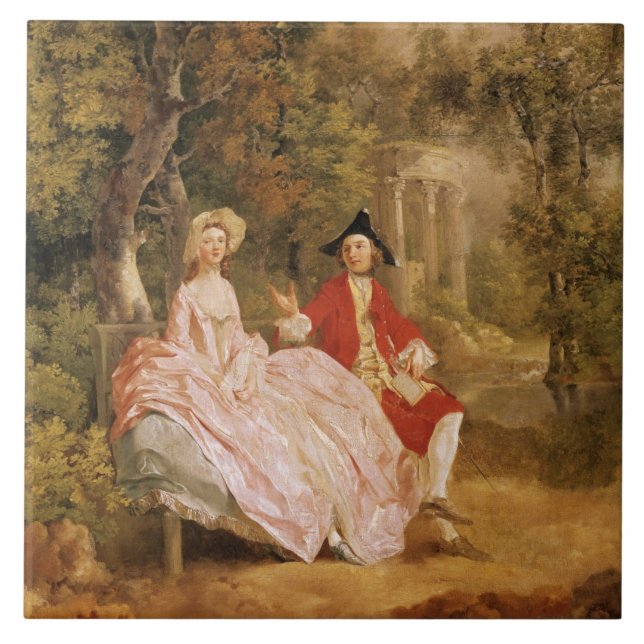 Azulejo De Cerâmica Conversação em um parque, retrato do artista e (Frente)