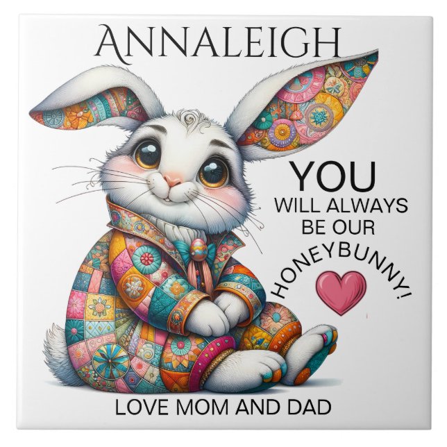 Azulejo De Cerâmica Convite de Tema de Páscoa Coelho do precioso (Frente)