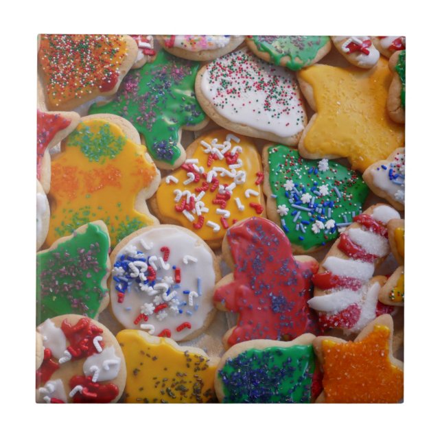 Azulejo De Cerâmica Cookies de Natal I Férias Coloridas (Frente)