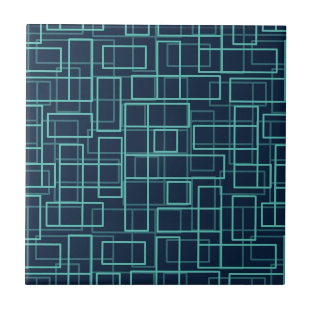 Azulejo De Cerâmica Cool Blue Geometric Grid Pattern Ceramic Tile (Frente)