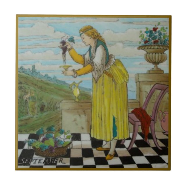 Azulejo De Cerâmica Copeland Setembro Polychrome 1870s Repro  (Frente)